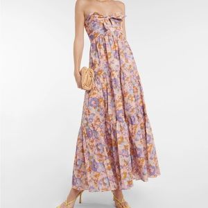 Zimmerman Floral Print Cutout Strapless Tiered Cotton Midi Dress